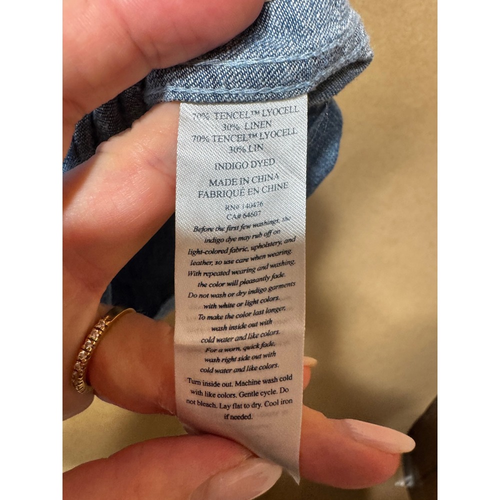 Faherty Indigo Blue Tencel Linen Blend Button Front Shift Dress Small - Picture 8 of 12
